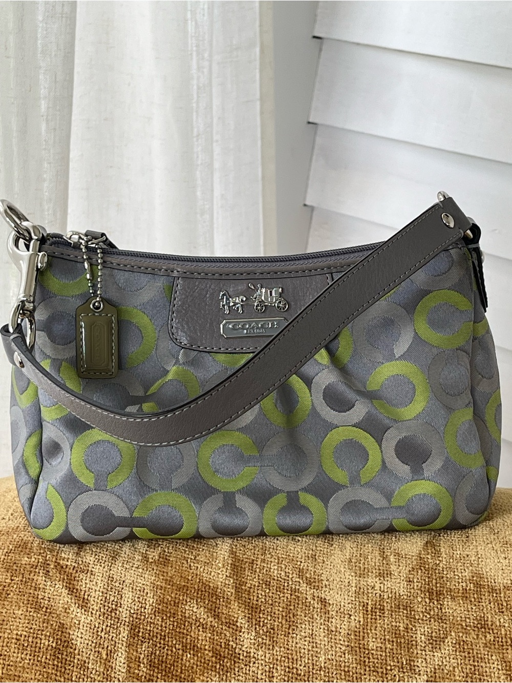 Coach Op Art Gray 🩶💚 Lime Signature Jacquard Mini Shoulder Bag Y2K, EUC - Picture 3 of 13
